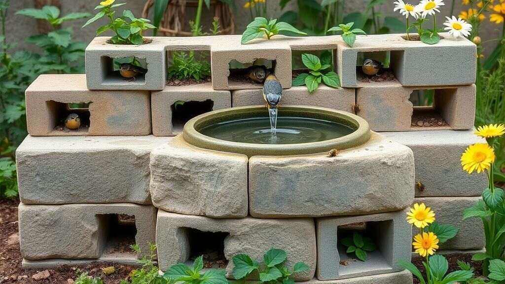 Concrete Block Bird Bath
