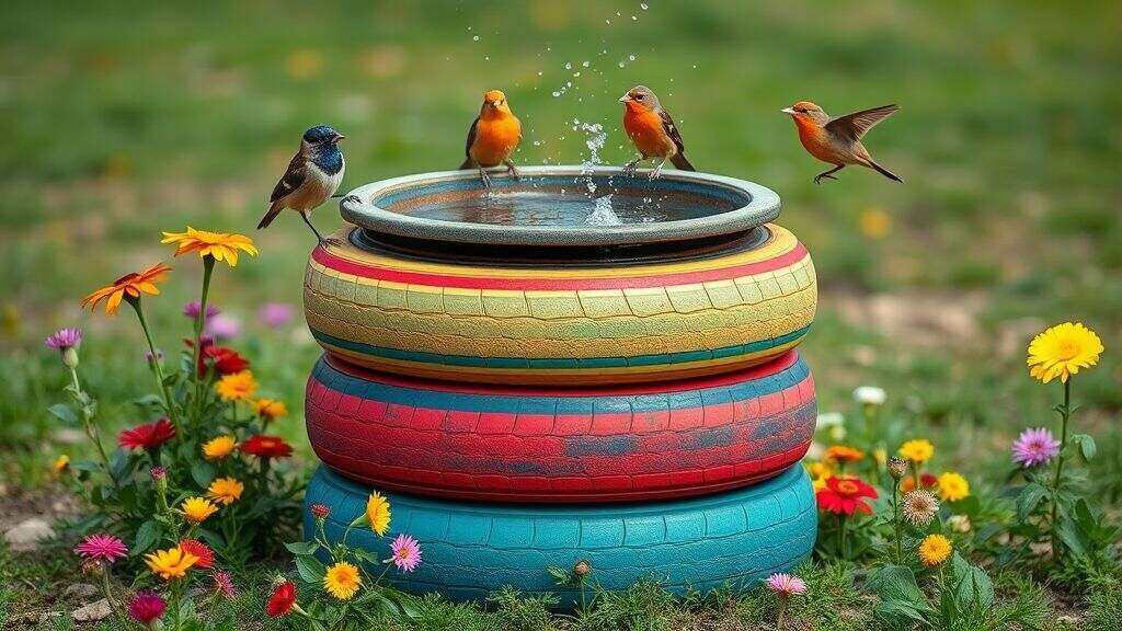 Old Tires Bird Bath