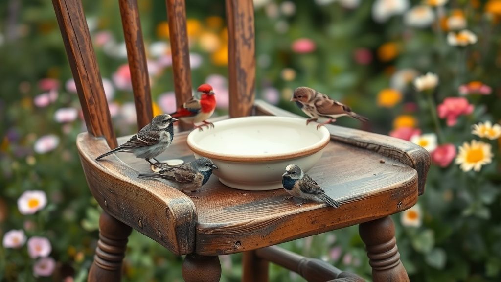 Vintage Chair Bird Bath